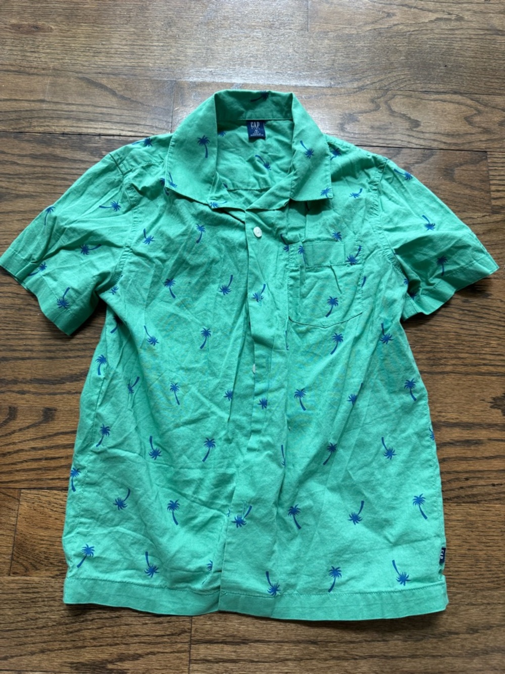 Gap Kids Palm Print Button Down Shirt Green Blue Tropical Size 8 Boy